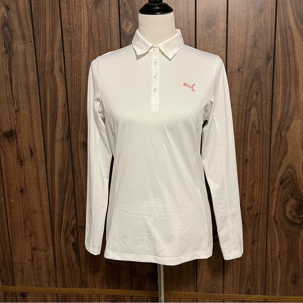 Puma Womens White Golf Cricket Activewear Polo Pullover Long Sleeve Shirt Sz M